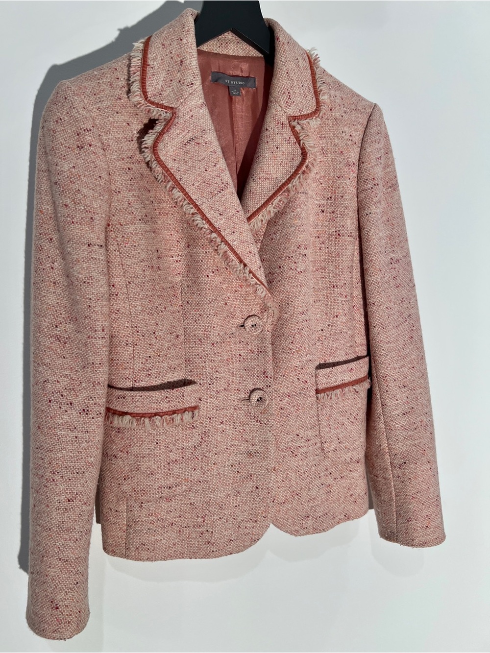 Ann Taylor Pink Tweed Fringe-Trim Blazer